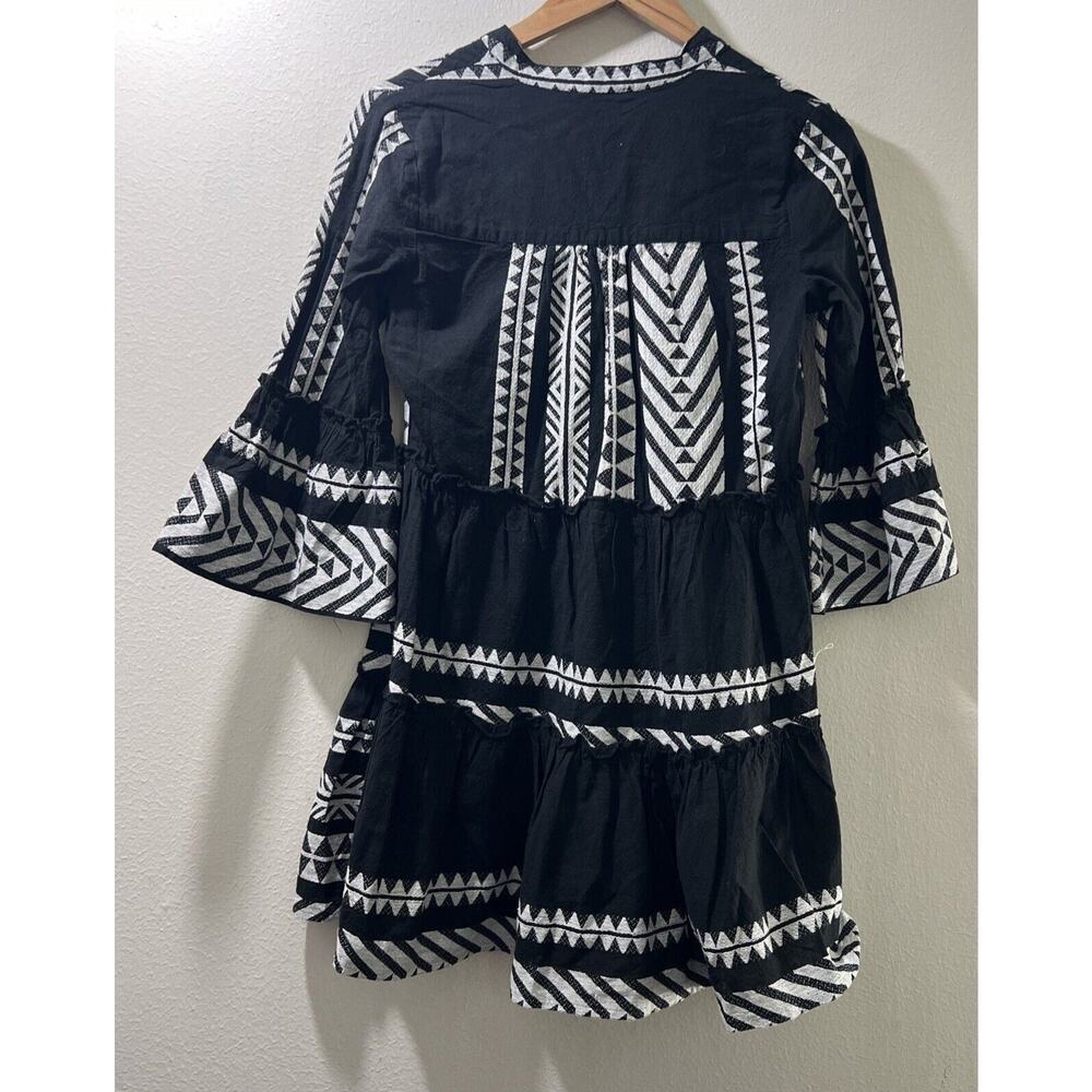 Francesca’s Mi Ami Tiered Black White Dress Size Small Cotton Flared Boho NWT - Picture 7 of 8